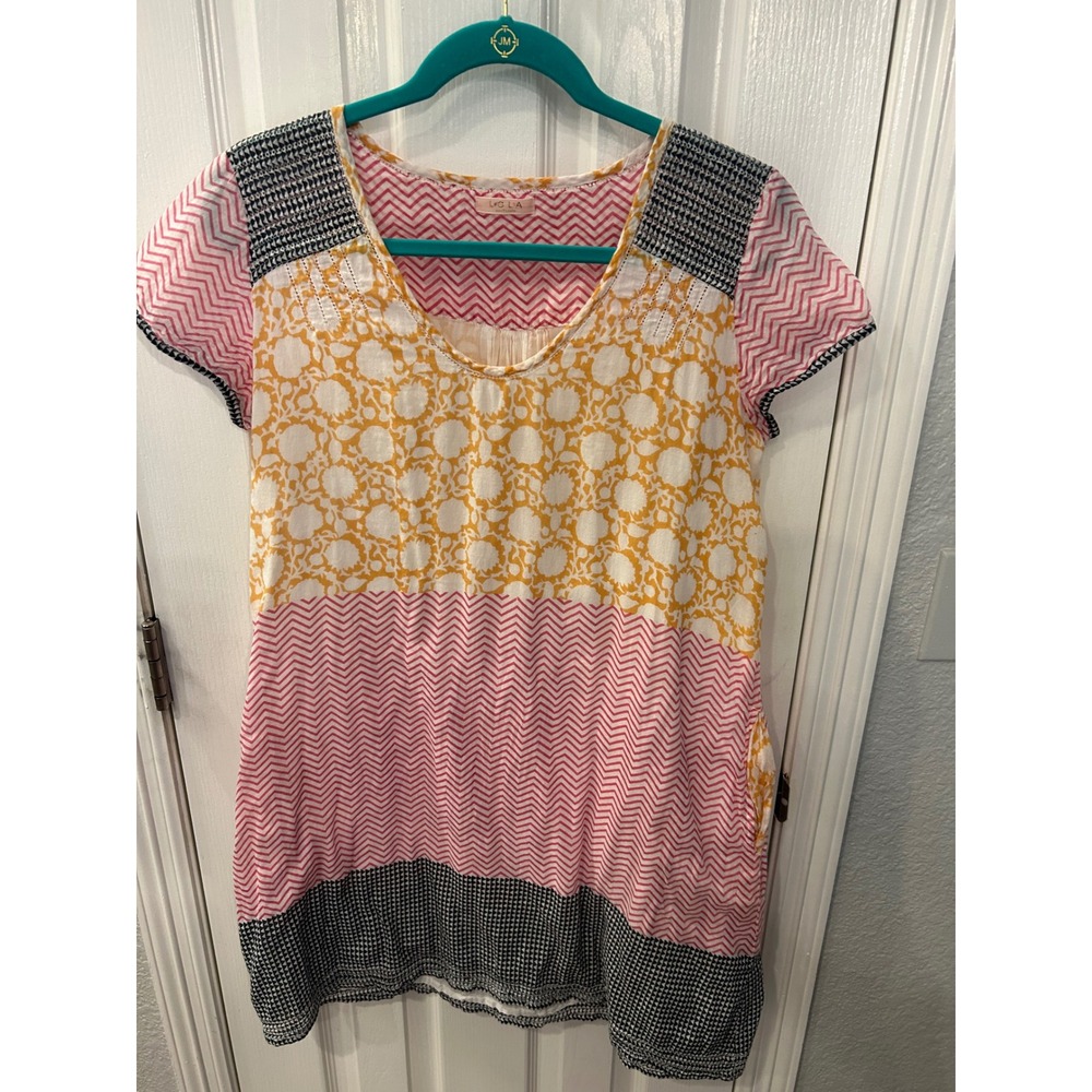 ❤️ Lola Australia Tunic Dress‎ Pink Orange Mixed Print Cotton Boho Beach Coverup